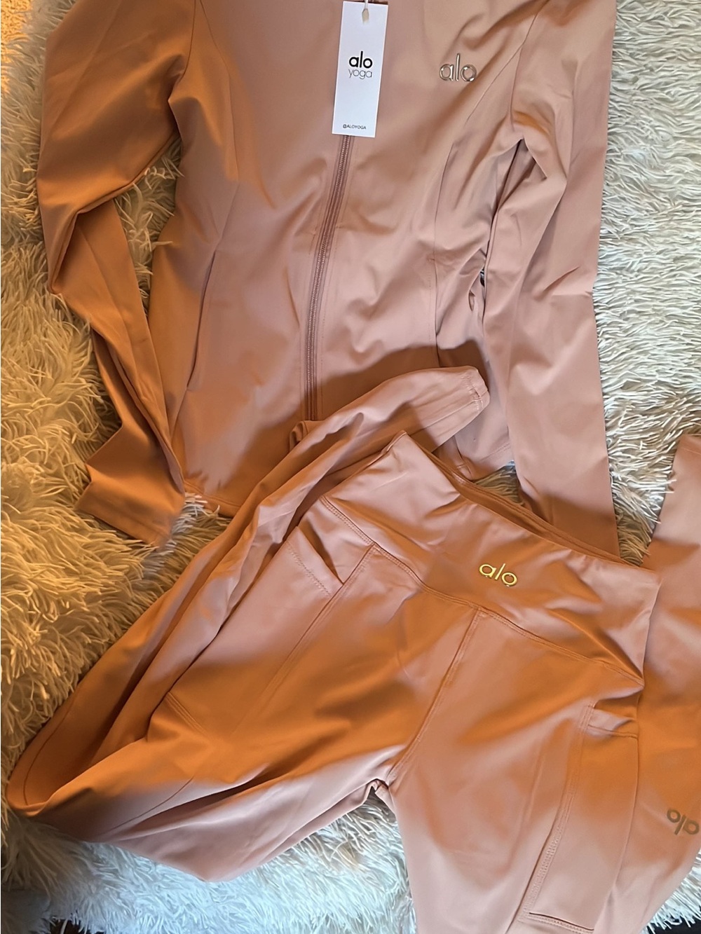 ALO Yoga Blush Pink Sculpt Legging and Zip Jacket Set